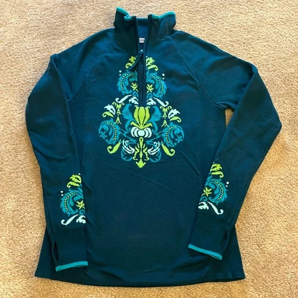 Athleta 1/4 Zip Floral Knit Pullover Sweater
Blue Green with Thumbholes - Size S - Picture 2 of 5